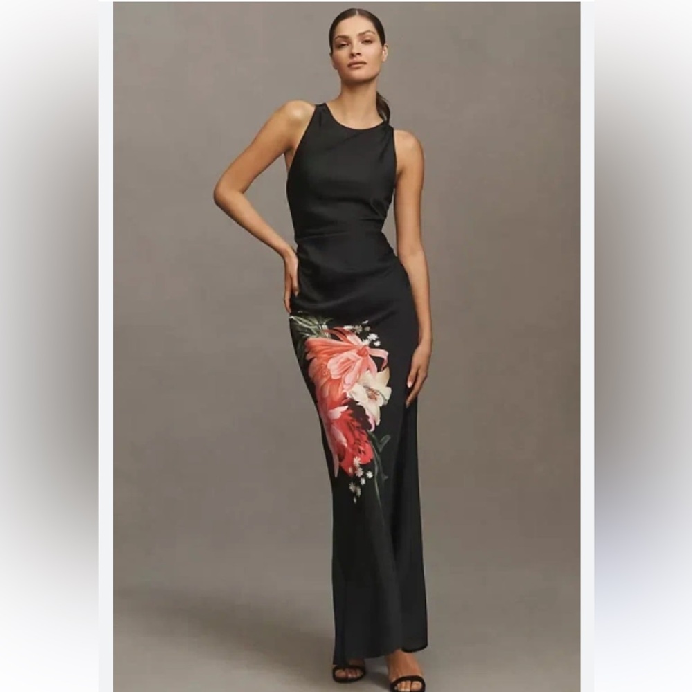 Anthropologie BHLDN Mariella High-neck Satin Maxi Dress